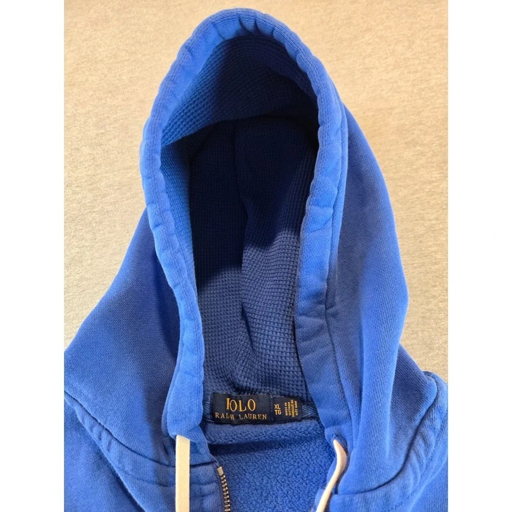 Polo Ralph Lauren Full Zip Hoodie Mens XL Blue Embroidered Pony Waffle Hood